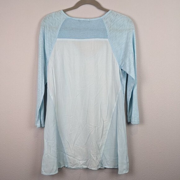 XCVI Mesh Blue Tunic Cotton Blouse 3/4 sleeve Size Small - Picture 9 of 9